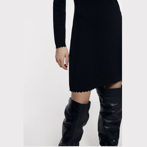ZARA Knit Dress with Scalloped Trim - Picture 7 of 9